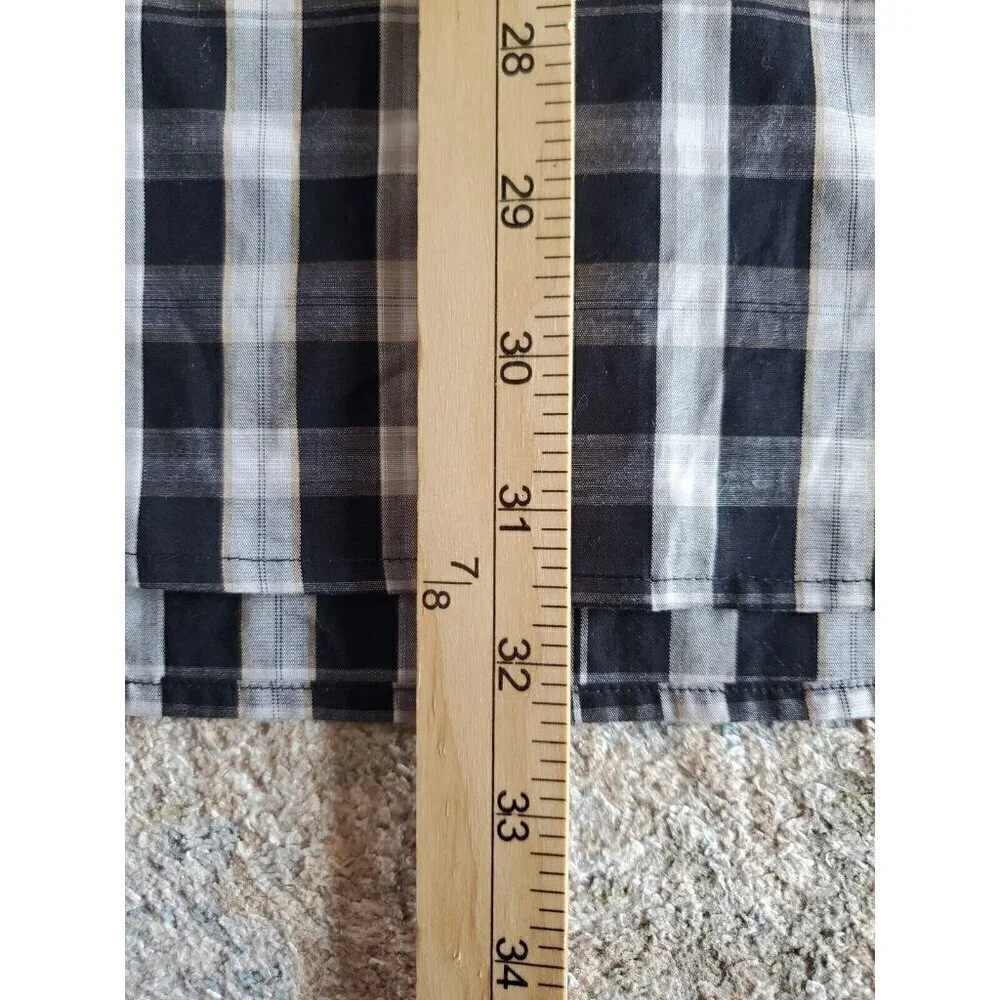 Perry Ellis Top Mens XXL Long Sleeve Button‎ Up Black Beige Plaid Cotton *READ*